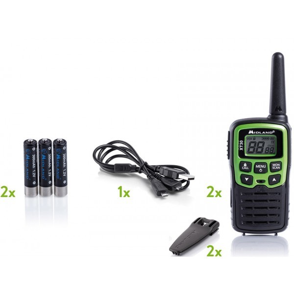 WALKIES MIDLAND XT30 WITH BATTERIES CHARGING CABLE + 2 STICK HEADPHONES WITH VOX gallery