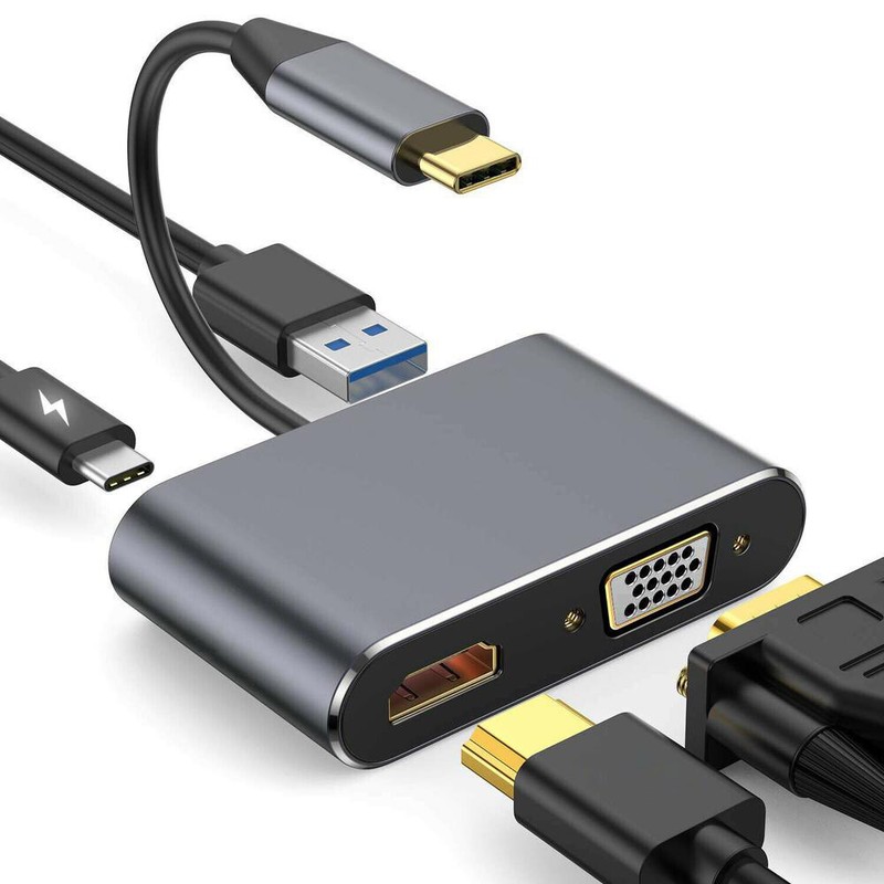 4-in-1 Type C to HDMI & VGA & USB C Adapter - Dual Monitor Mini Converter Cable gallery