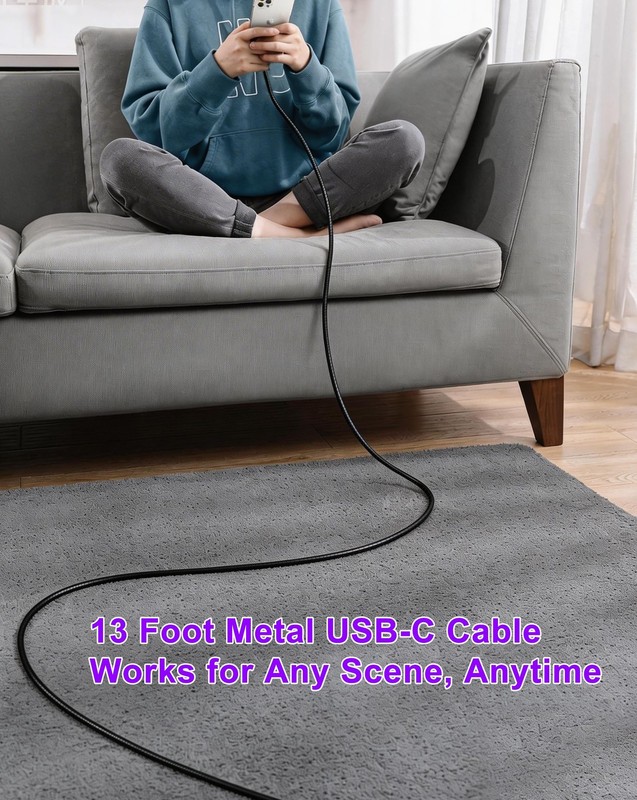 13ft Chew Proof Metal Braided USB-C to USB-C Cable - 240W PD Fast Charging, 2... gallery