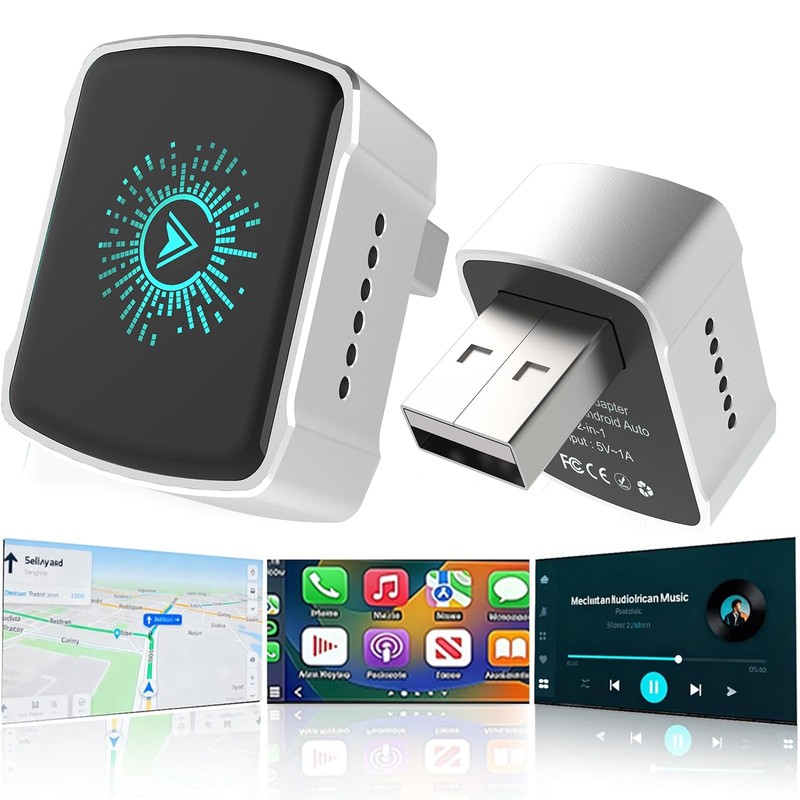 Wireless CarPlay Adapter & Android Auto (2-in-1) – Mini USB/USB-C Adapter Con…