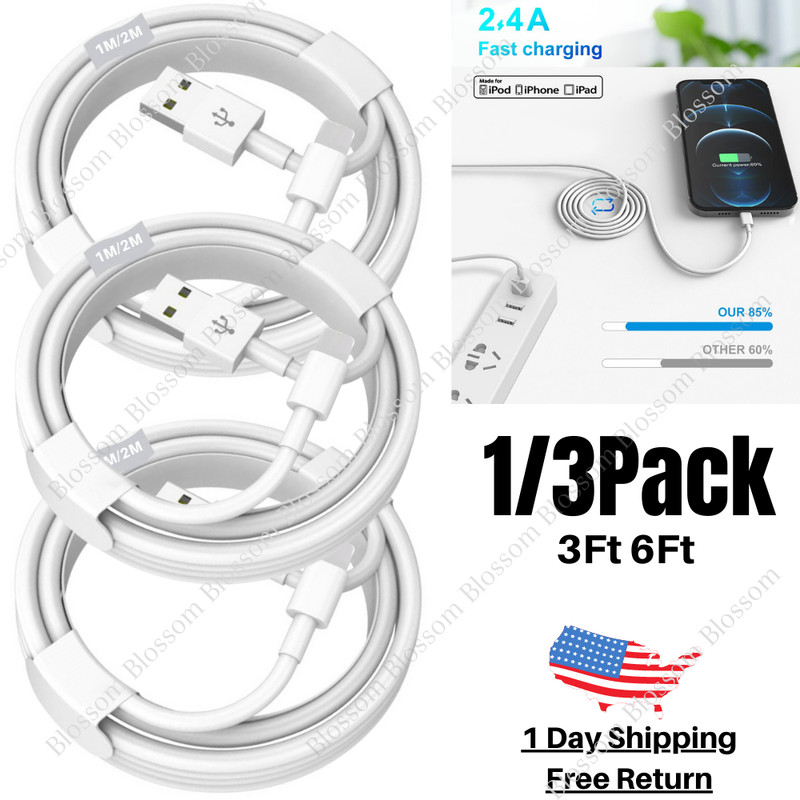 3 Pack For iPhone 13 12 11 8 7 6 5s USB Fast Charging Cable 6Ft 3Ft Charger Cord