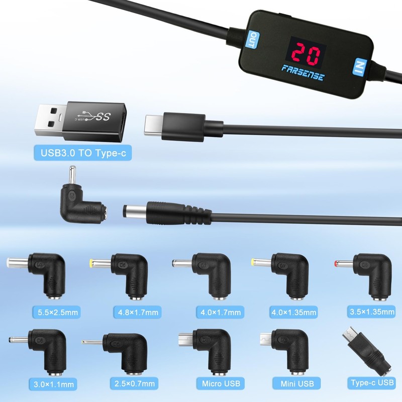 FARSENSE USB C to DC Adapter,Barrel PD Trigger Cable(3.3ft) with 10 Connector... gallery