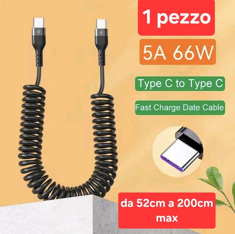 1 Cable 2m USB C To C Spring 66W 5A Fast Charging Telescopic R (Foreign Shipping