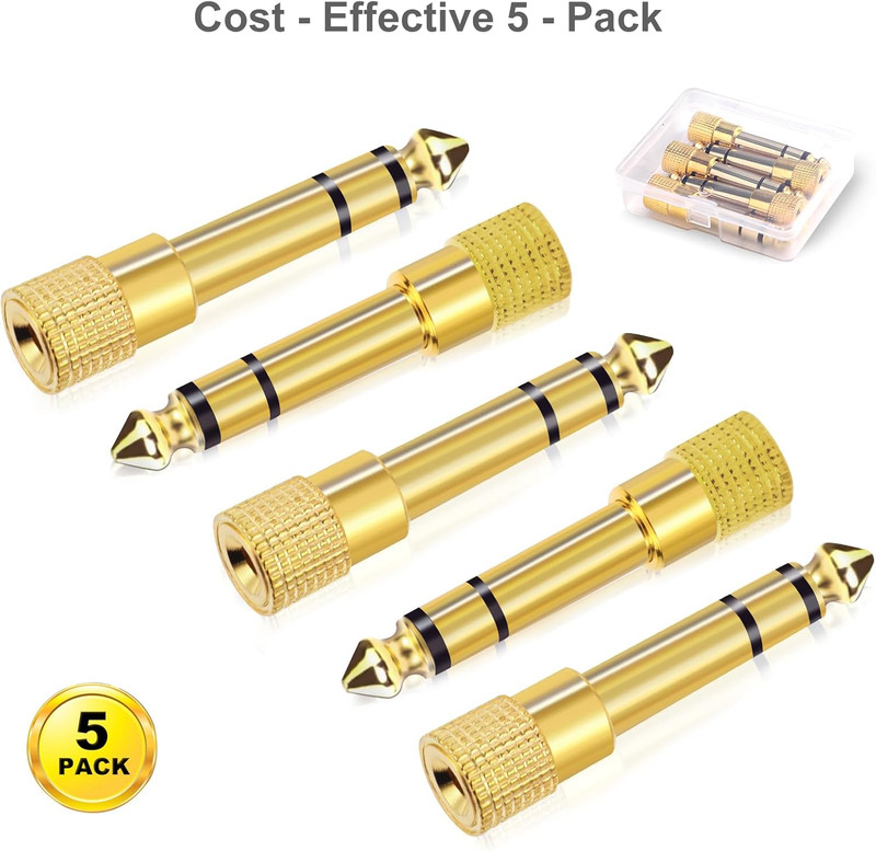 Paquete de 5 adaptadores de 3,5 mm a 1/4", chapados en oro gallery