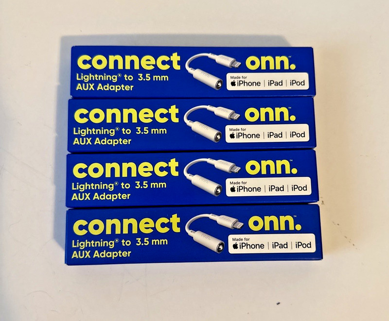 4x Onn Mfi-Certified Lightning to 3.5mm AUX Adapter- For Apple, White