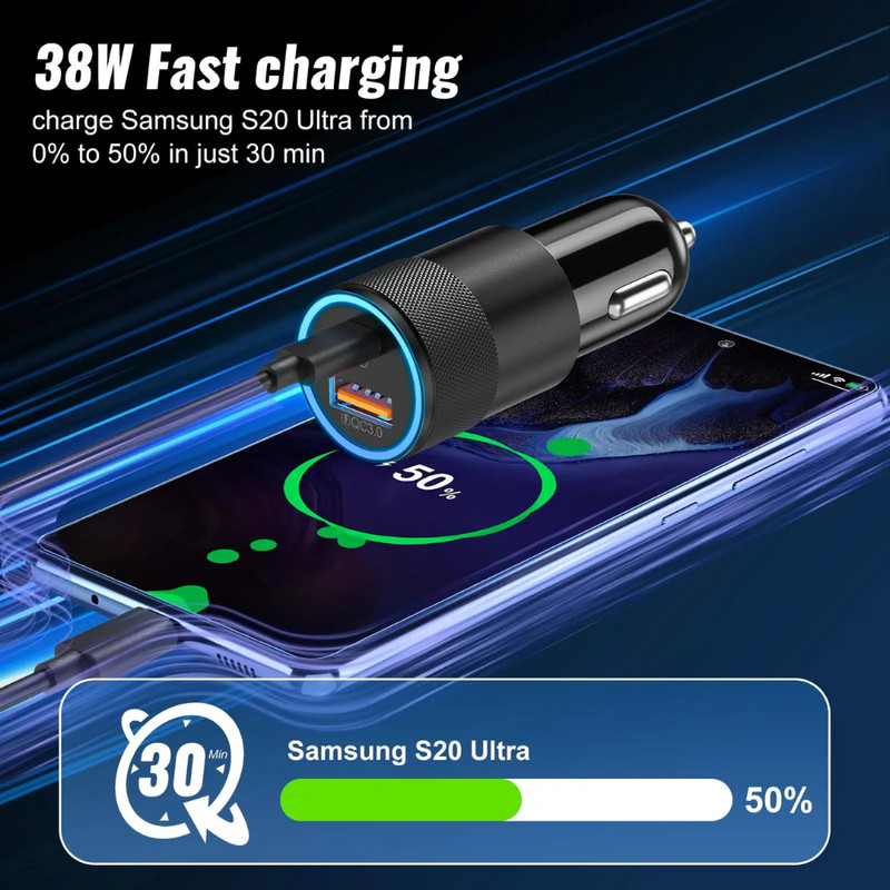 38W Power Adapter For iPhone 14 13 12 11 Pro 8 Fast Car Charger USB Type C Cable gallery
