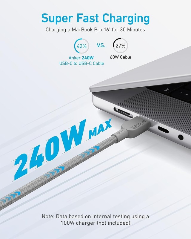 Anker USB C to C Cable (2Pack, 10FT),240W Type-C Fast Charging 10ft, Grey gallery