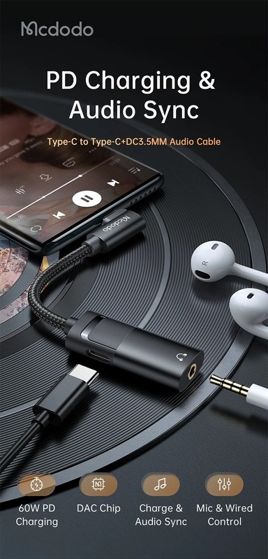 Mcdodo Adapter Type C To 3.5mm Type c 2 In 1 Adapter Audio Phone Charging Cable gallery