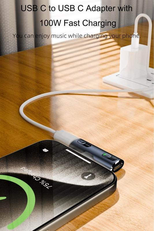 Jadebones USB C Splitter with 100W Fast Charging, Dual USB C Headphone and Charg gallery