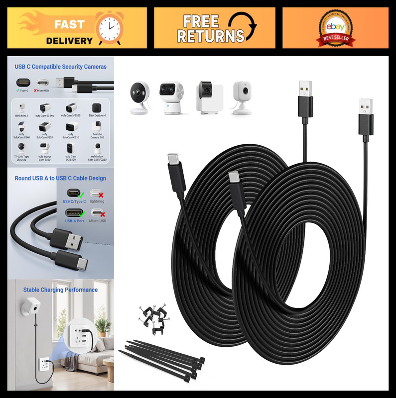Long USB C Charging Cable 16.5FT 2-Pack, Type C Power Extension for PS5, Xbox, S