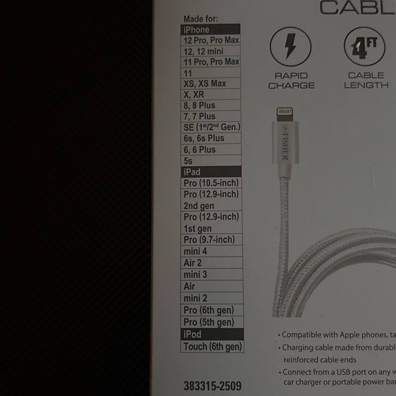Fisher Charging Cable 4ft Made For I Pad I Phone I POD gallery