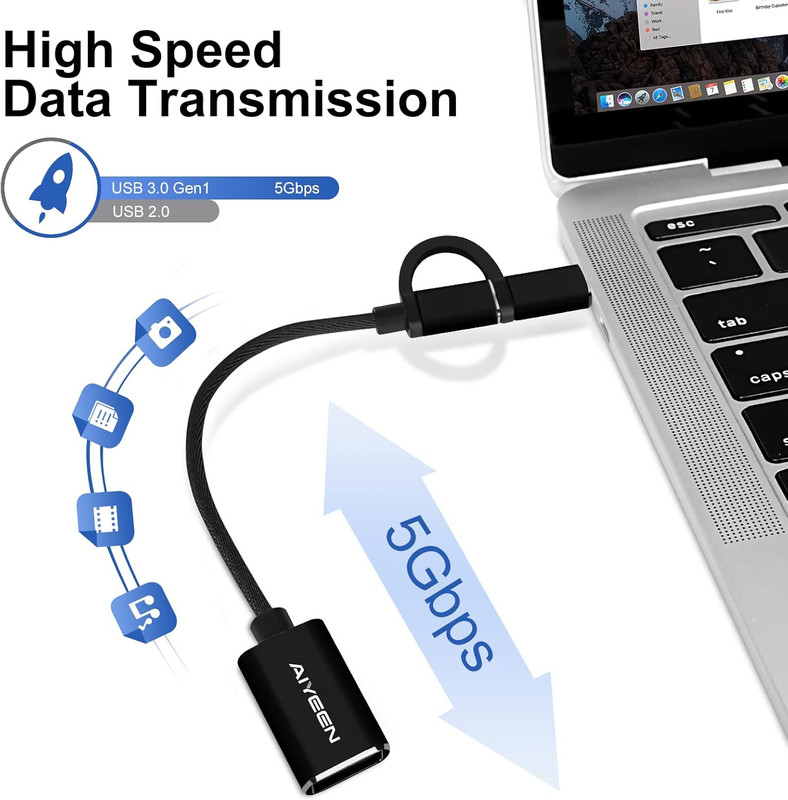 Usb-C/Micro to USB Adapter, 2-In-1 USB 3.0, OTG Adapter Cable, Compatible with M gallery