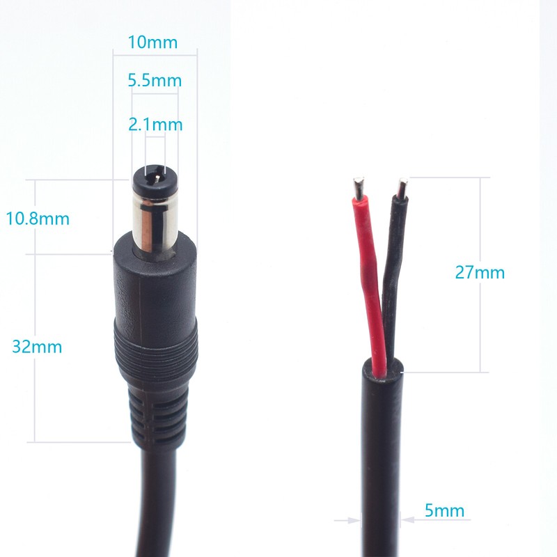 250pcs 18AWG DC 5.5x2.1mm Male Plug to Pigtail Cable 1FT/03M 7A for CCTV Camera gallery