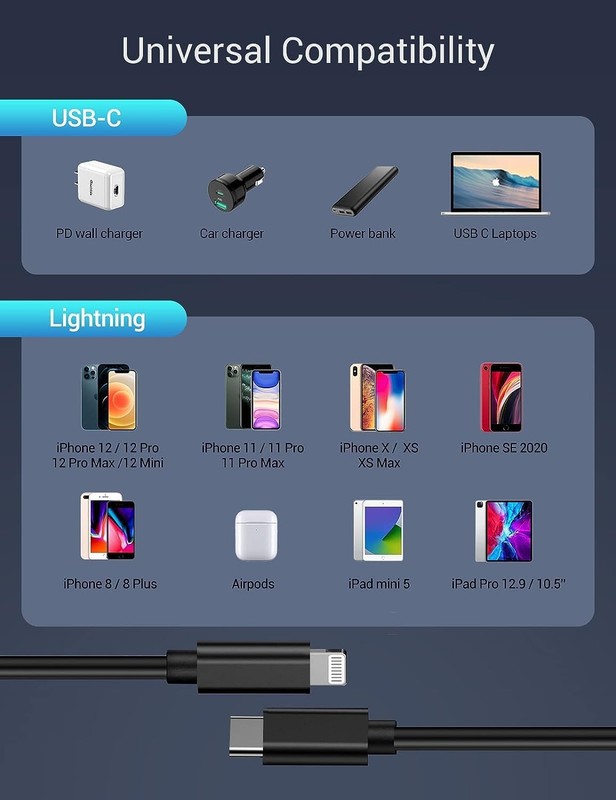 Quntis USB C to Lightning Cable, 3 Pack 6FT MFi Certified iPhone 14 Fast Char... gallery