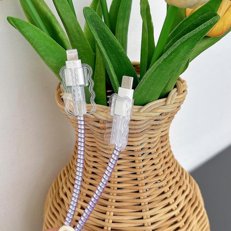 8pc Wave ShapeTPU Charging Protector Cover,Wire Cord Saver,Phone Cord Protector