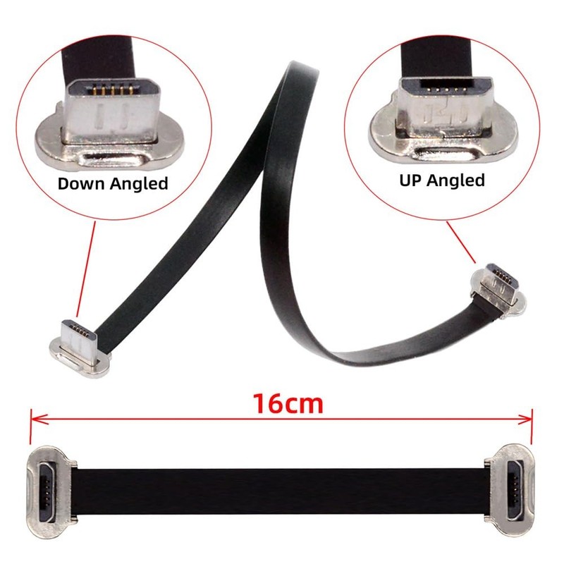 90 Degree Micro USB2.0 Male to Male 5Pin Ultra Slim Flat Charging Cable 16cm gallery