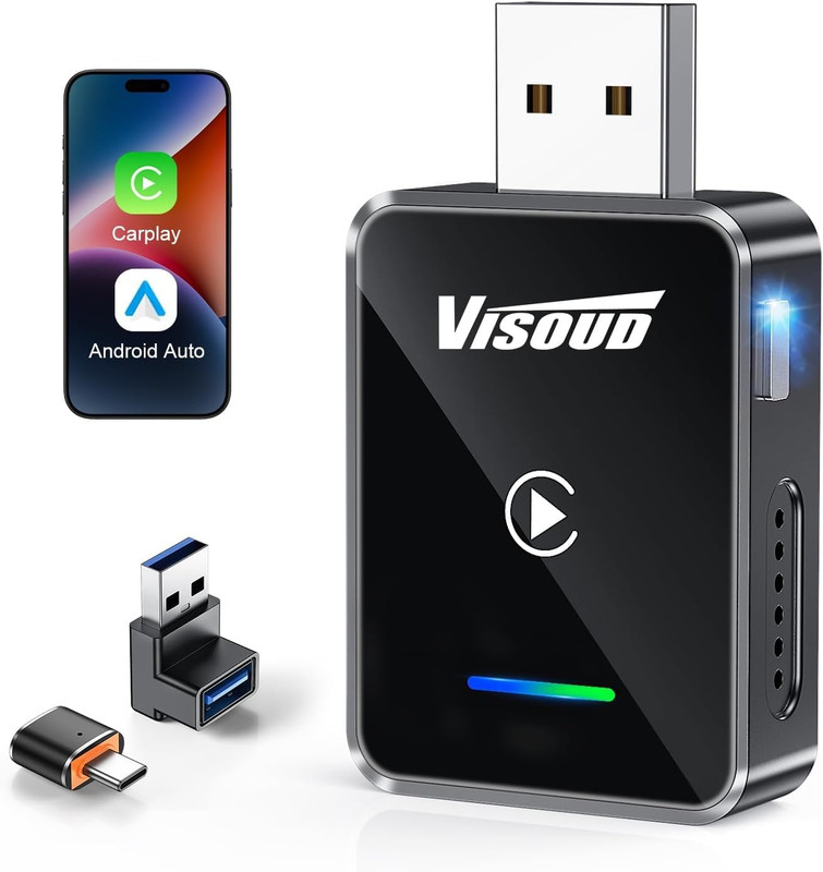 2026 Upgraded Android Auto & CarPlay Wireless Adapter, One Click Multi Device Sw