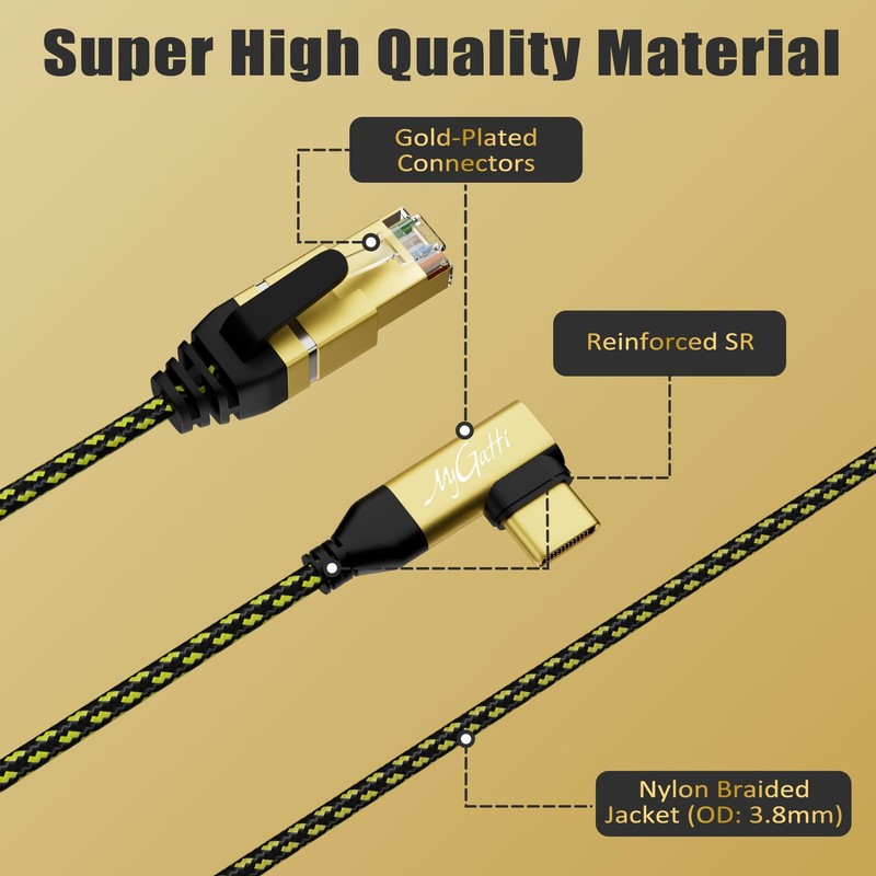 USB to Ethernet Cable 25 FT, 90 Degree -to RJ45 Cord, 1Gbps Internet Cable, S... gallery
