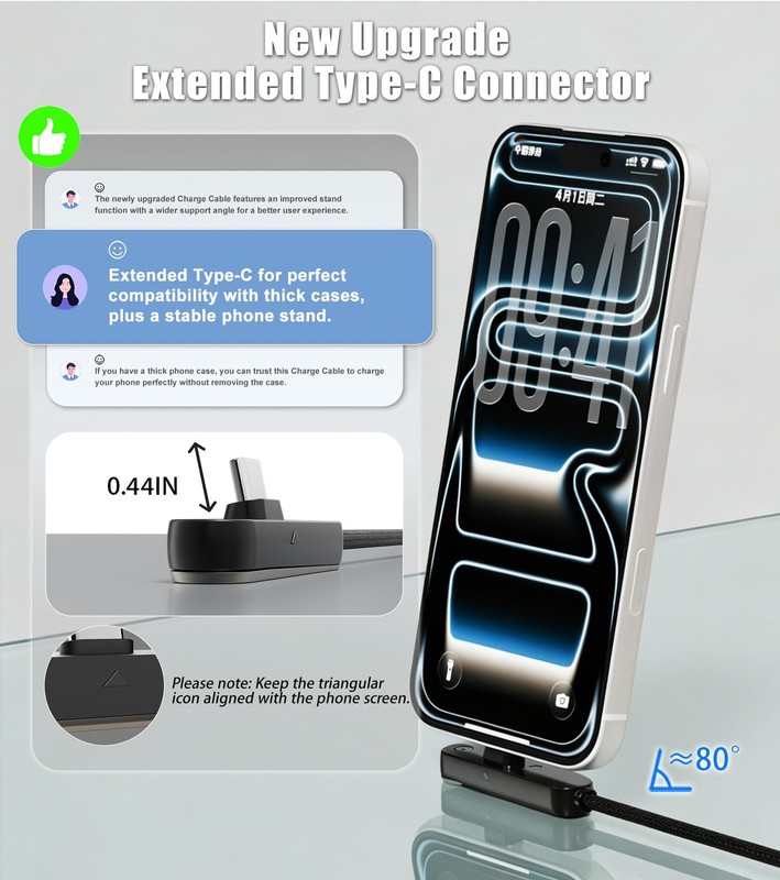 2PC Invisible Holder Charger Cable,USB-C to USB-C Cable with 360° Adjustable ... gallery