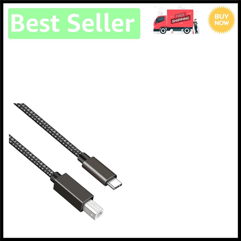 6FT Braided USB C to USB B Printer/MIDI Cable – Durable, Tangle-Free Performance