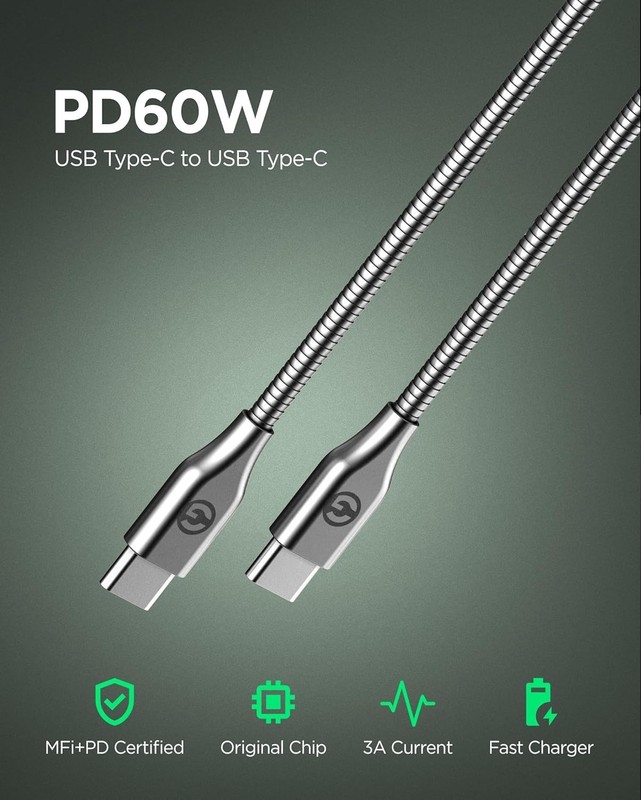 Pet Proof USB-C to USB-C Cables 2 Pack 6ft Braided Metal Fast Charging Grey gallery