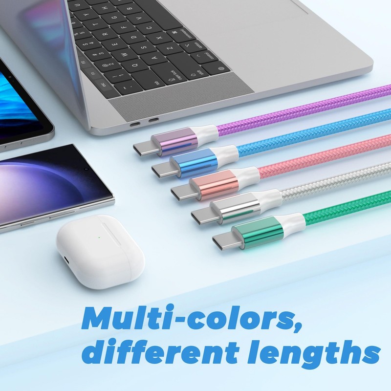 USB to USB C Cable 5 Pack 3/3/6/6/10FT 66W Fast Charging Nylon Braided gallery