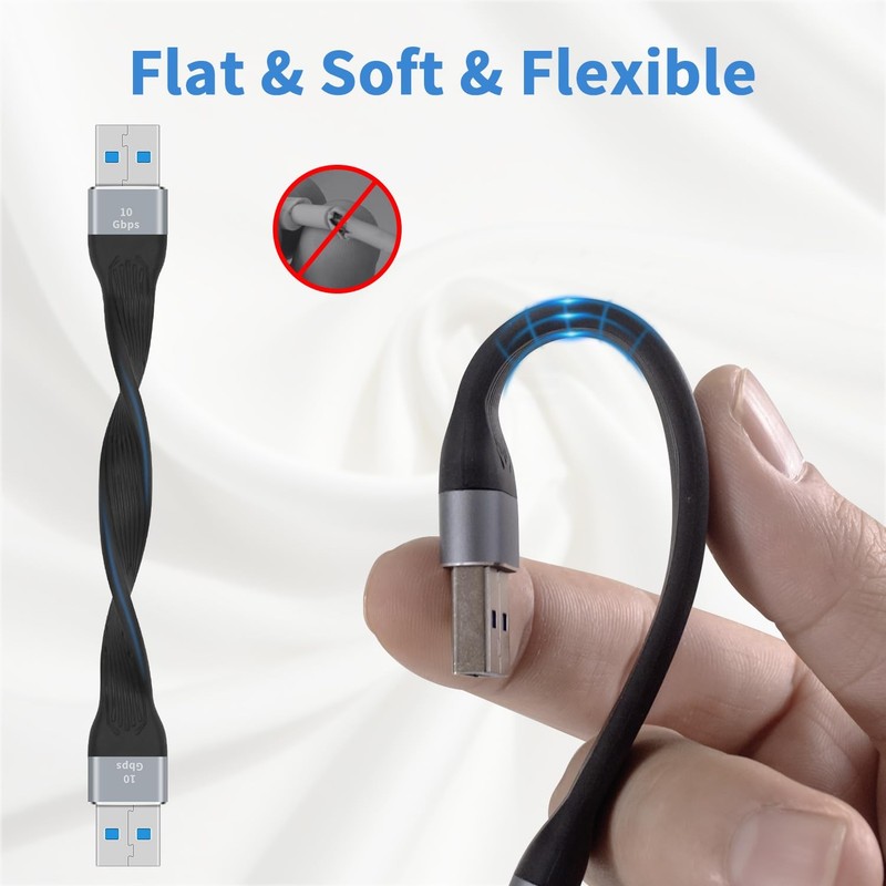 5 Inch Short USB 3.0 Type A Male To Male Cable 10Gbps Flat Data Transfer gallery