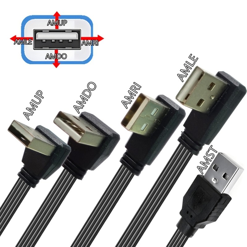 Straight Head/90 Degree USB 2.0 Extension Cable Line Male to Female for Laptops gallery