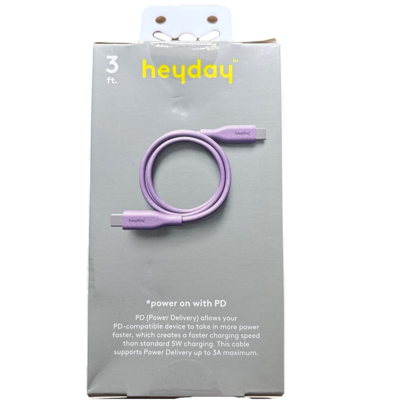 Heyday Lot of 3 USB-C to USB-C Fast Charging Cables 3ft Lavender New gallery