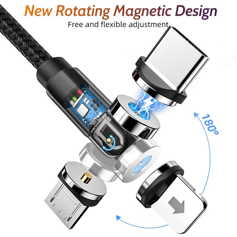 540° Rotating Magnetic Charging Cable (4 Pack 3/3/6/6ft) USB Magnetic Charger... gallery