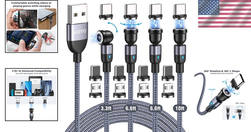 Durable Nylon Braided 540° Rotating USB Magic Cable - Multi-Device Compatible gallery