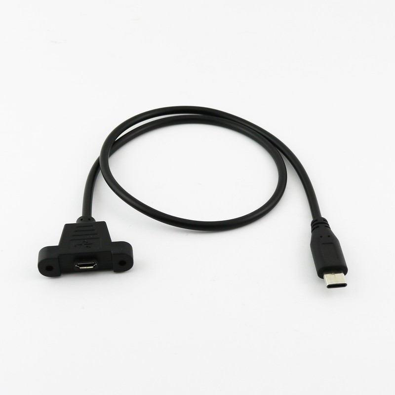 1x USB Micro Female to USB 3.1 Type C Male Panel Mount Data Charging Cable 1.5ft gallery