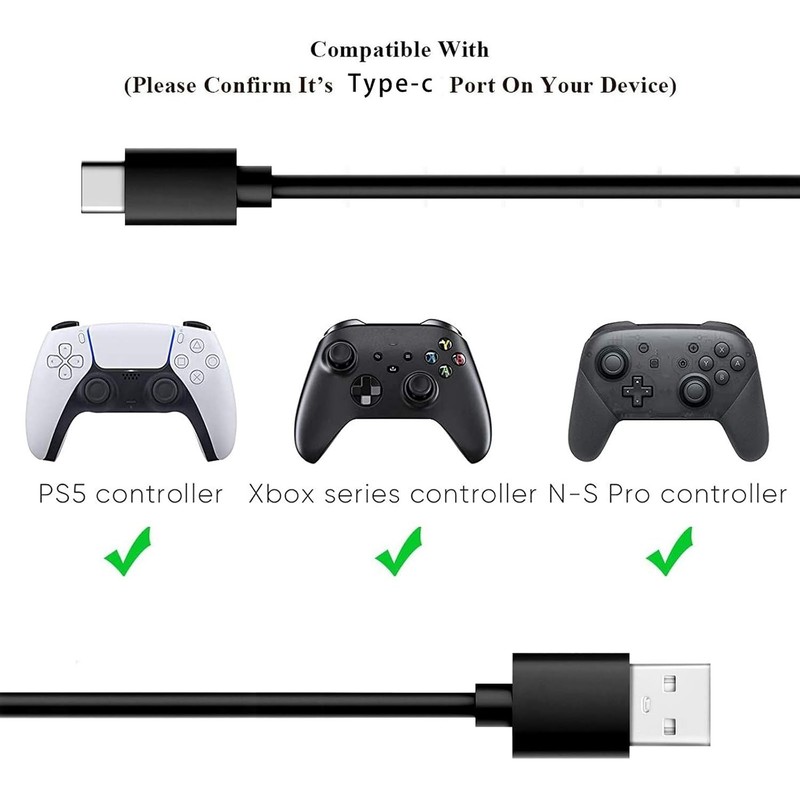 Extra Long 10FT USB-C Charger Cord for Xbox Elite & Nintendo Switch - 2 Pack gallery