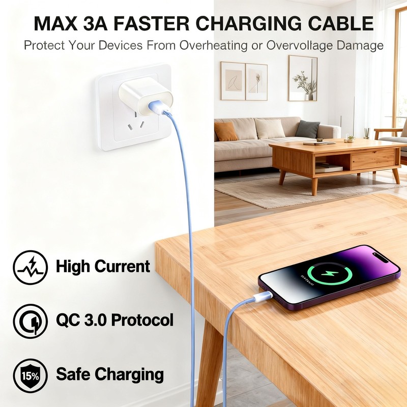 USB A to USB C Fast Charging Cable For iPhone 16 15 Pro Samsung up to 60W 2-Pack gallery