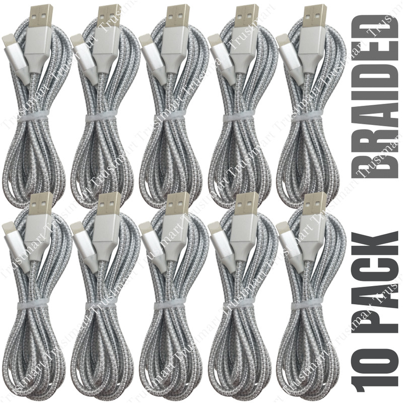 10Pack 6FT 10Ft Braided Fast Charger Cable Lot For iPhone 12 13 14 Charging Cord