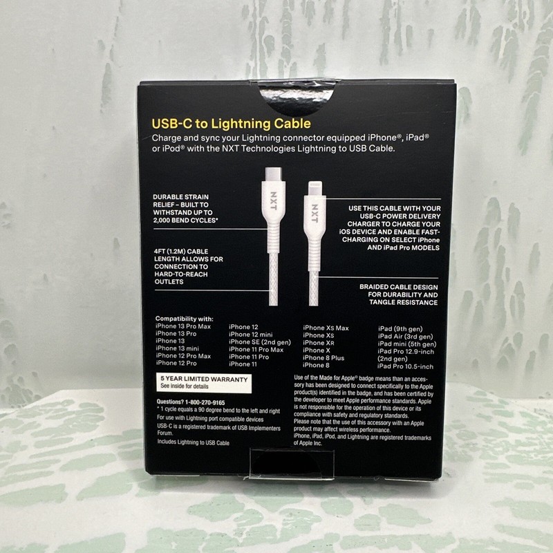 NXT Technologies 4 Ft. Braided USB-C to Cable for iPhone/iPad/iPod gallery