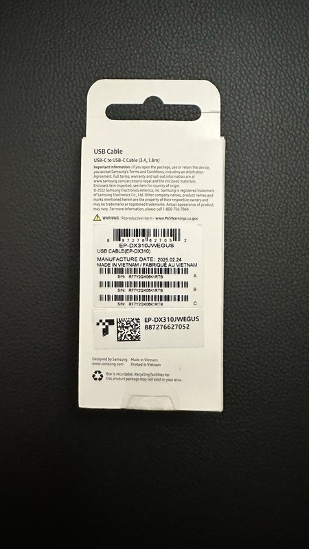 1.8m USB-C to USB-C Cable 3A, White Original Authentic SAMSUNG gallery