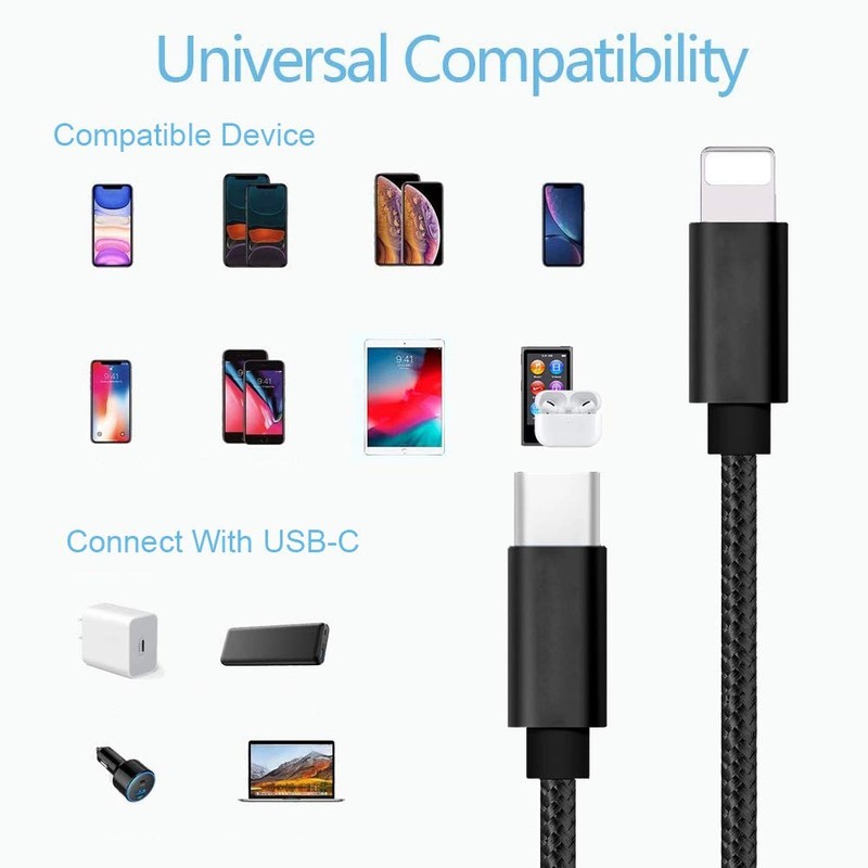 RoFI USB-C to Phone 11 Charger Cable [2 Pack 2 Feet] 2 Feet, 2 Dark blue gallery