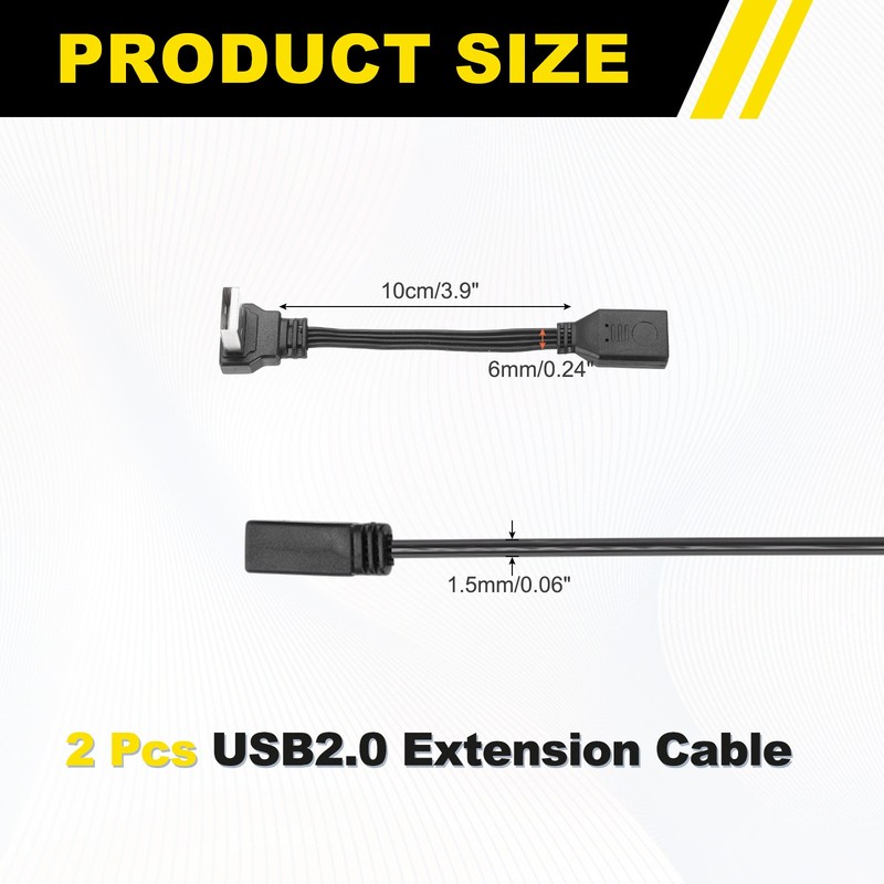 2 Pcs USB2.0 Extension Cable, 3.9 Inch UP&Down Angle Male to Female Adapter gallery
