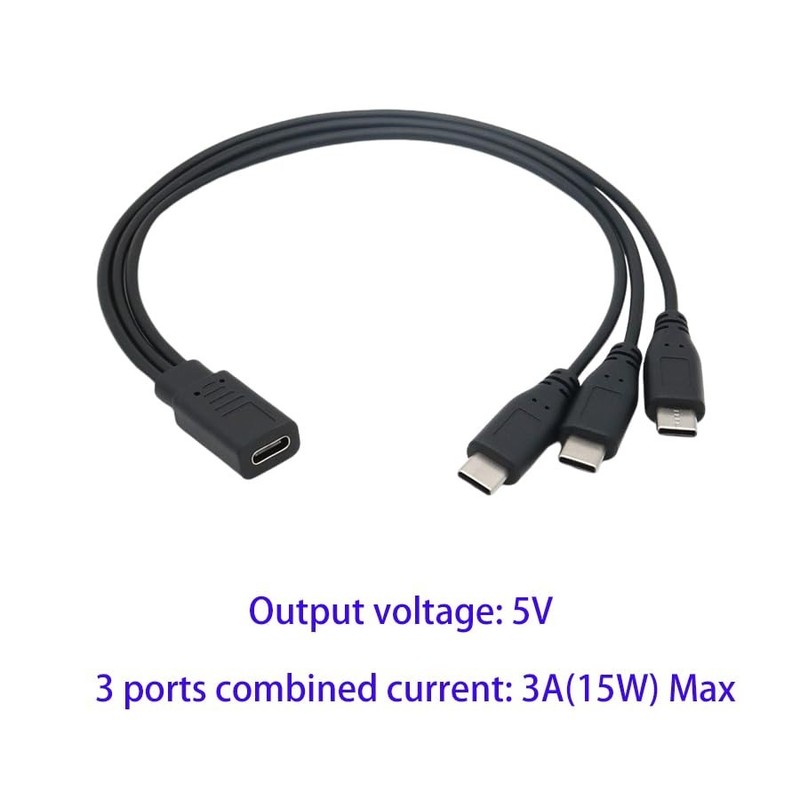 Black USB Type-C Splitter Charging Cable - Charge 3 Devices, 11.8 Inches gallery