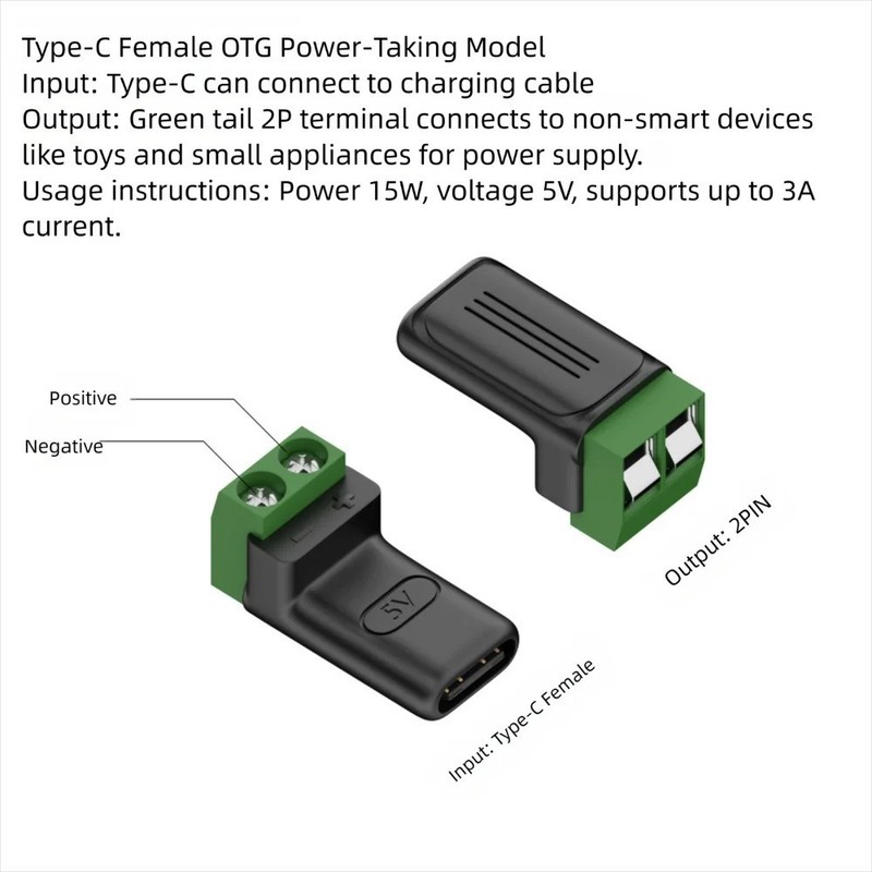 USB Type C Solderless Connector Screw Terminal Adapter Male to 2 Pin 10PCS gallery