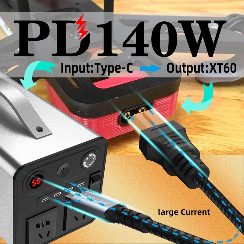 140W USB C to XT60 Fast Charging Power Cord, SC100 Protocol XT60 Female to Ty... gallery