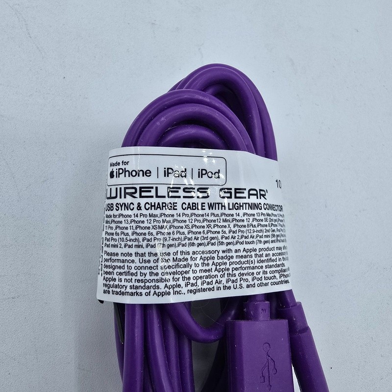 10 Foot Purple Wireless Gear Charging Cable Heavy Duty For iPhone/iPad New gallery