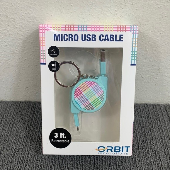 Micro USB Cable 3ft Retractable Data Sync Charger for Android Universal Keychain