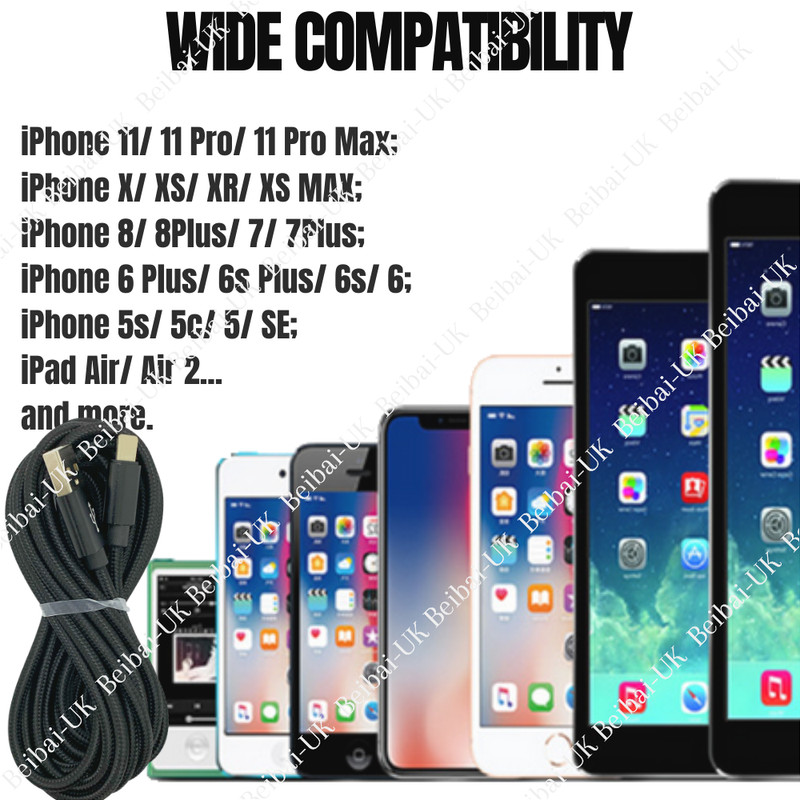 5Pack 10Ft Braided USB Charging Cable Lot For iPhone 12 11 8 7 Plus Charger Cord gallery