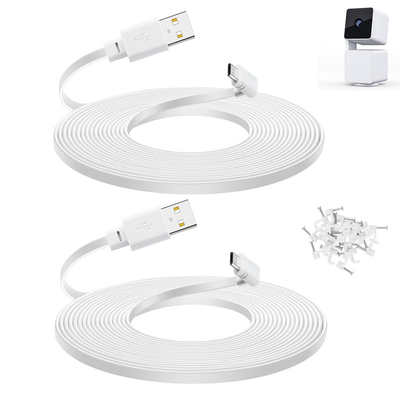 20 Ft Cable For Wyze Cam Pan V3 Camera, Long Micro USB Flat Power Cord 2 Pack