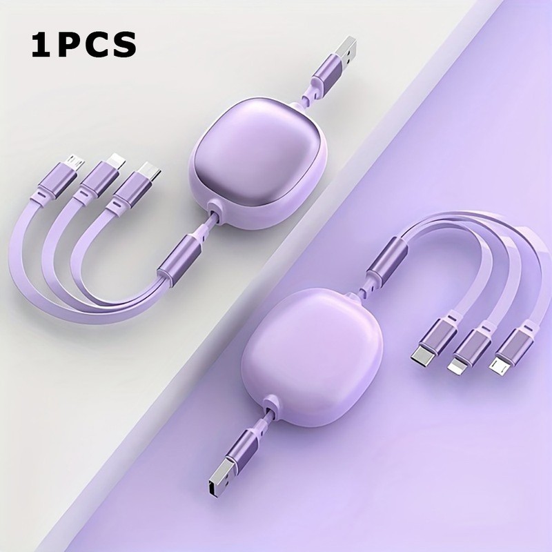 100W High-Speed Durable 3-in-1 Retractable USB Charging Cable 100W Fast Charging