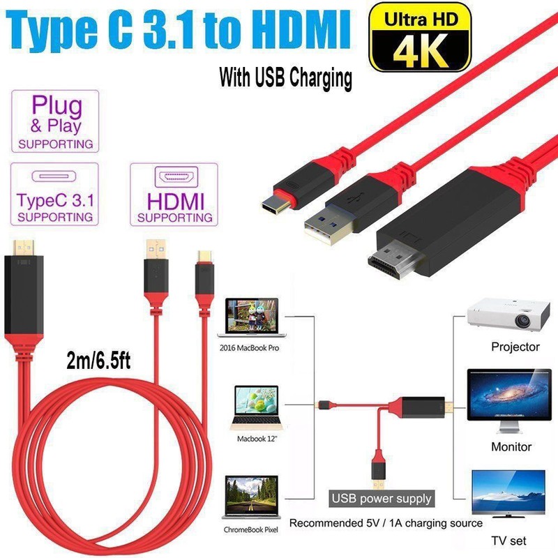 USB 3.1 Type-C USB-C to HDMI HDTV TV Adapter Cable 4K HD For Fujitsu U745 Laptop gallery