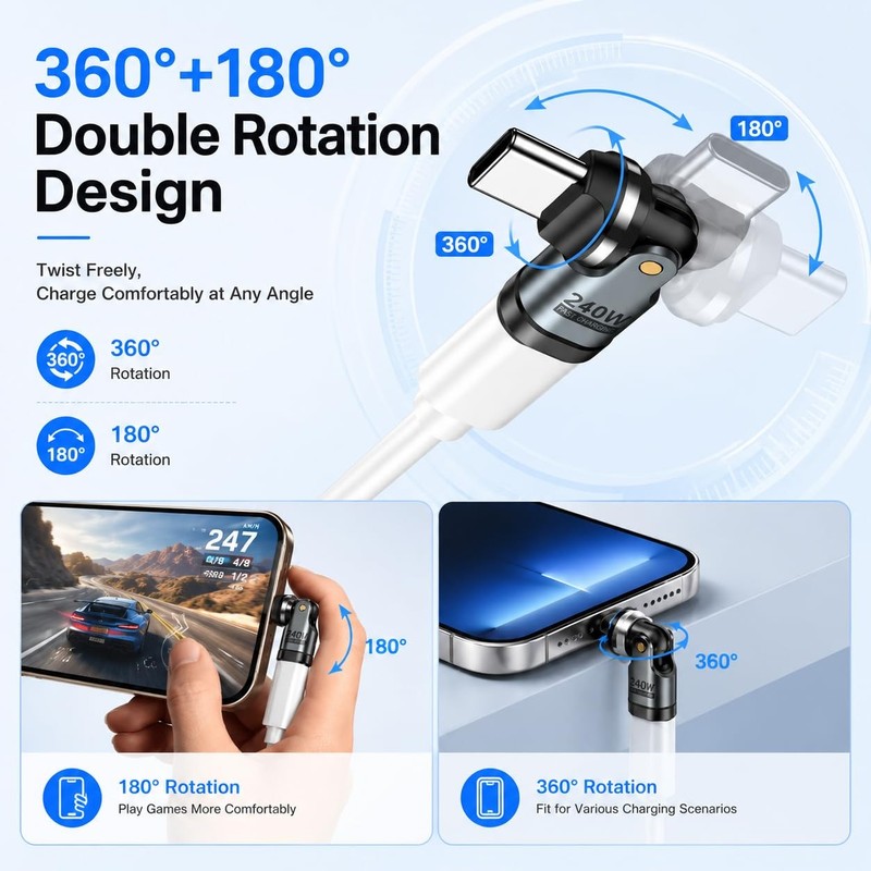 USB C Adapter (3-Pack), PD 240W USB C 90 Degree Adapter, USB Type C Adapter, ... gallery