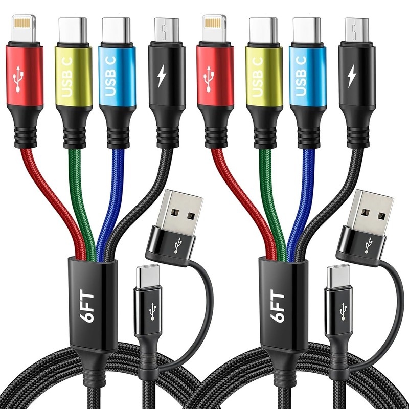 4 in 2 Multi Charging Cable,USB C Charging Cords for Multiple Devices | Dual USB